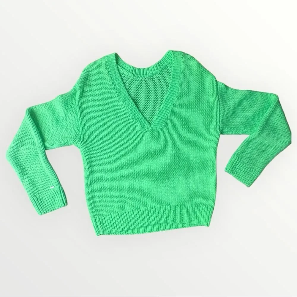 Neon Green V-Neck Sweater – Victoria’s Secret PINK Med - Picture 2 of 11
